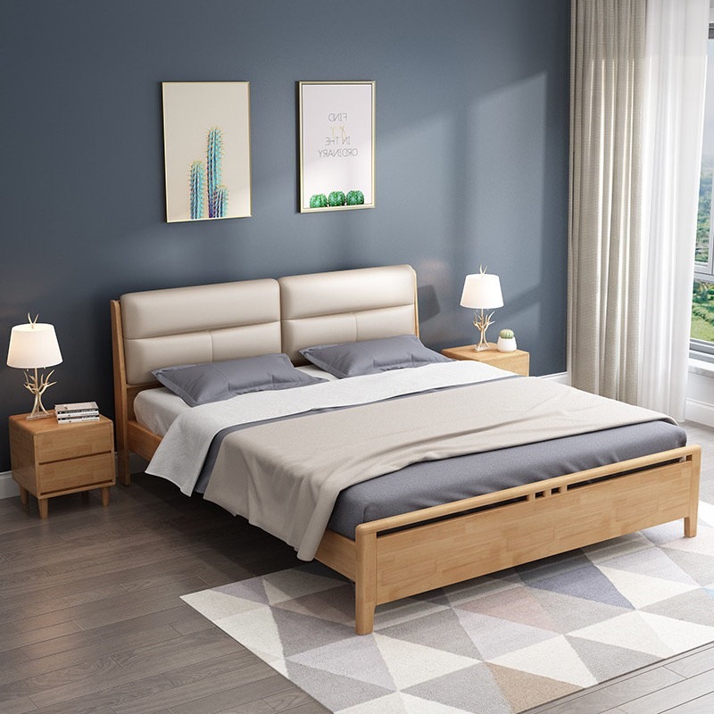 北欧实木床现代简约双人主卧大床1.8米卧室储物箱体1.5米单人床