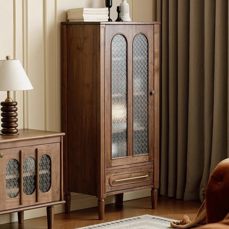 黑胡桃木复古实木酒柜美式餐边柜客厅靠墙储物收纳柜电视边柜高柜