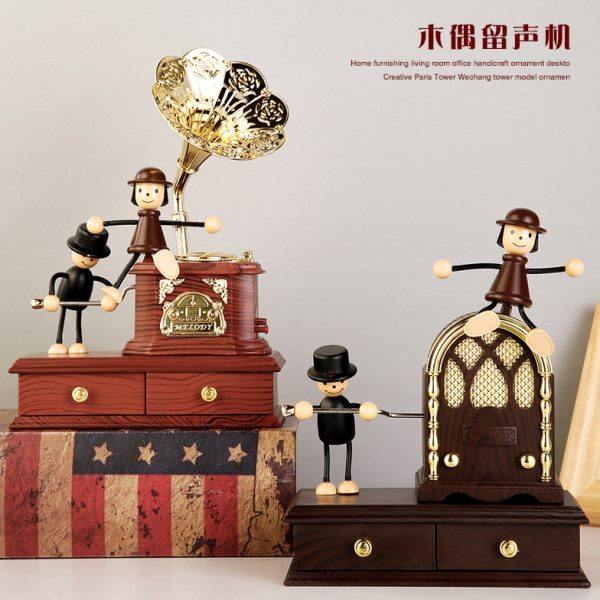 欧式复古创意木偶留声机收音机音乐盒摆件酒吧书房玄关桌面装饰品,家居饰品,音乐盒,淘宝优惠券,粉丝福利购,淘宝优惠卷
