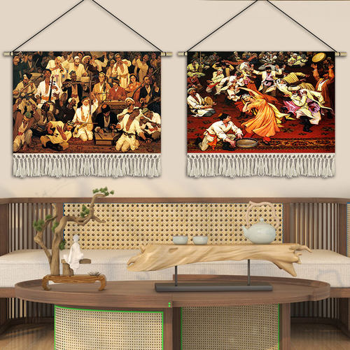 新疆油画风景挂画布艺民族装饰挂布客厅床头布画餐厅民宿酒店挂毯