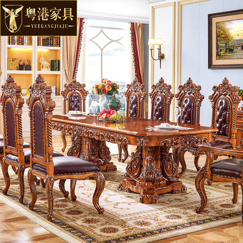 欧式大理石餐桌全实木雕花可伸缩方桌别墅酒店会所家用超长西餐桌