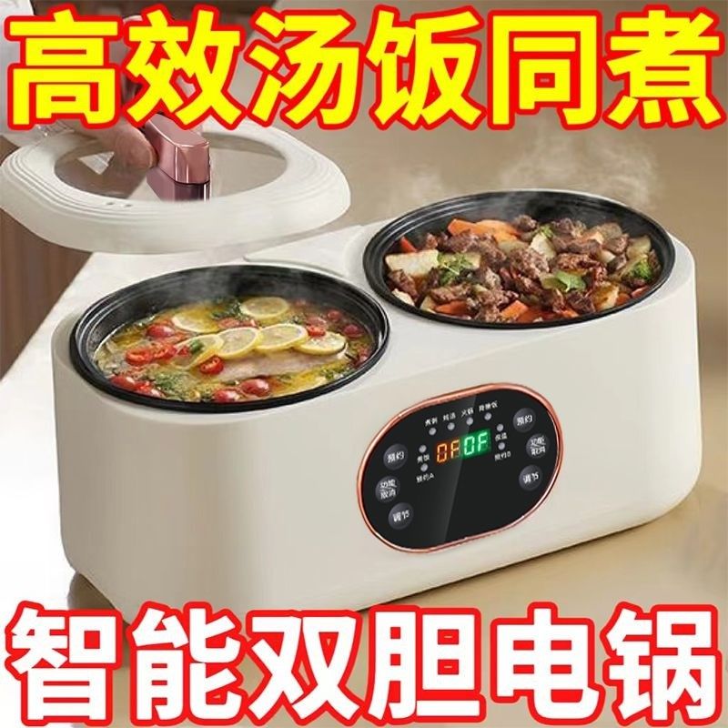 德国新款双胆电饭煲多功能双控蒸煮汤锅4L学生2家用1-3人双用一体
