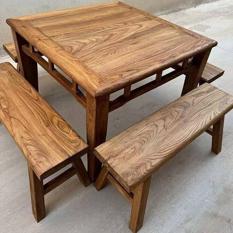 老榆木八仙桌正方形实木仿古中式餐桌老式农村传统桌子客厅餐桌椅