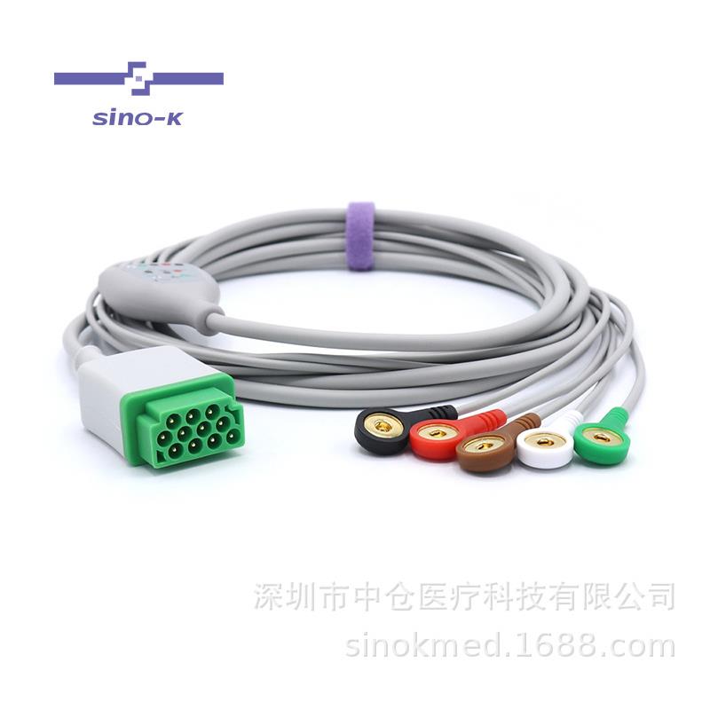 兼容GE马奎Dash 2000/2500/3000/4000 监护仪心电一体导联线扣式