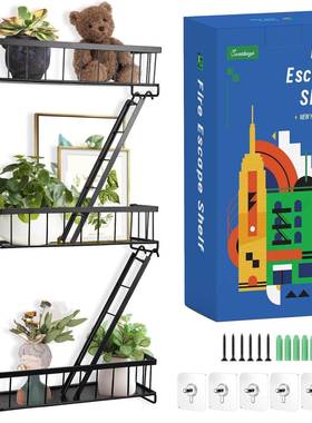 创意金属逃生墙架墙壁艺术浮动架黑色铁艺梯子架办公室展示架