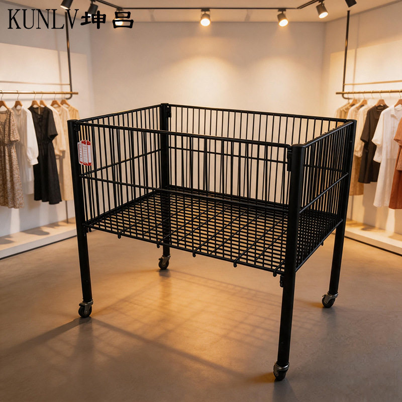 可移动网篮小货架衣服玩具球花车展示架甩售带轮可拆卸促销车超市