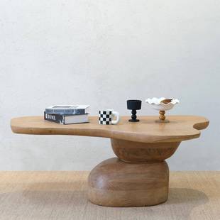 中古风北欧复古白蜡木原木异型茶几客厅阳台实木异形茶几小茶台桌