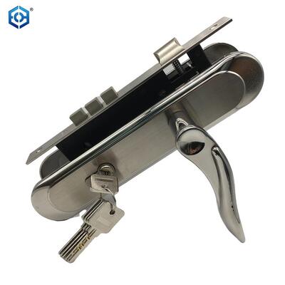 不锈钢门把手椭圆面板拉手镜面把手家用门套锁铜锁芯8545锁体