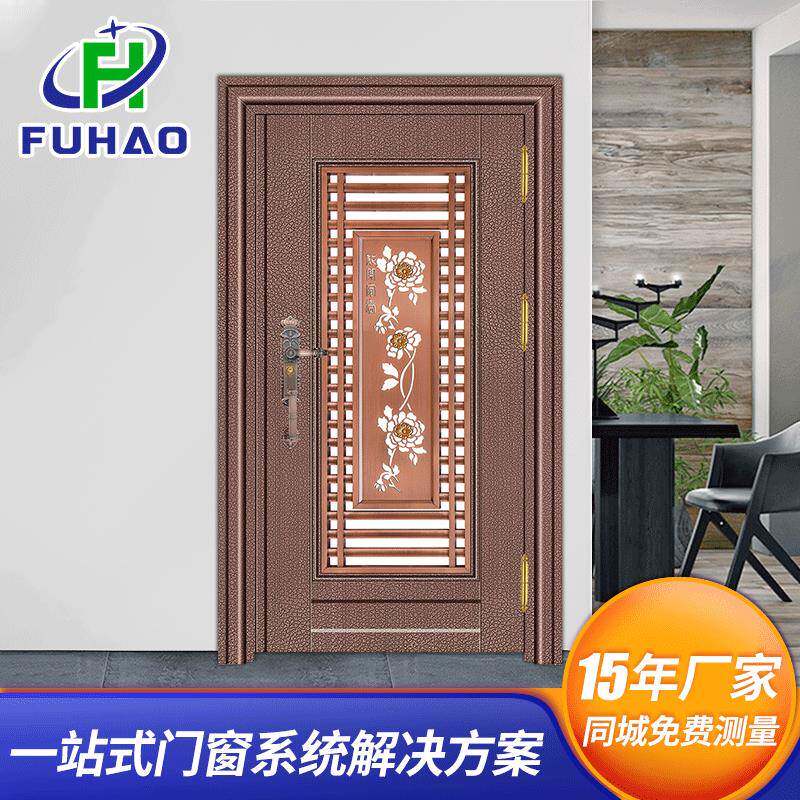 别墅进户防盗大门住宅入户不锈钢门中式皮纹仿红古铜钢制防盗门