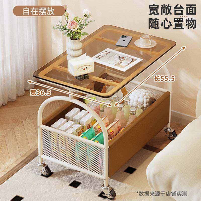 VBW奶用油风家可移客动茶小户型厅沙发边几桌带几轮床头玻璃落地