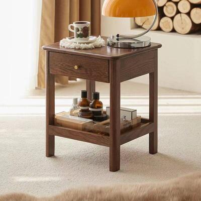 新款替代品你2架025木床头柜迷简约现代小型卧室实全床头置物9915