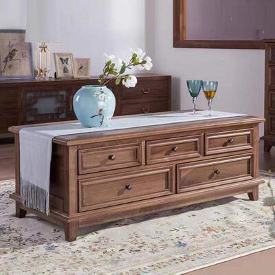 美式乡TM671271村全实木茶几功能黑胡桃木桌客柜厅茶茶几桌原多木