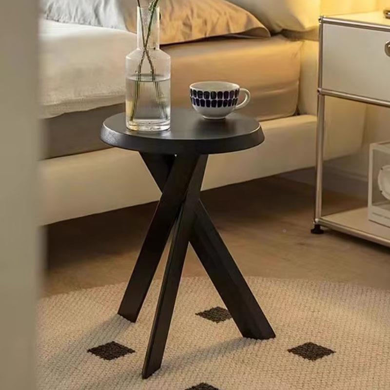 复古实木角几茶简约圆凳厅床RJD头置物架客沙发小几黑色圆桌可边