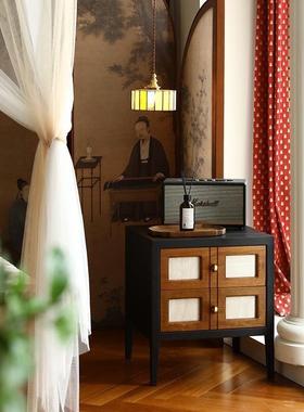 法式床复古香云纱床头柜BCY卡电门客厅组合实木斗视柜边柜柜简约