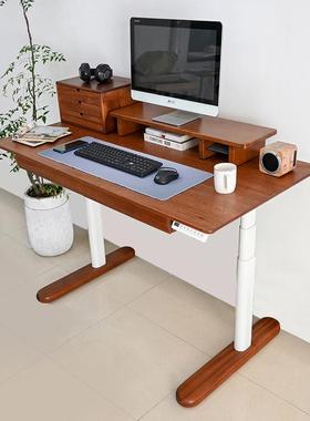 乌檀木实智能21868竞电动升降桌组合站立式双办公电电机学习升降办公桌
