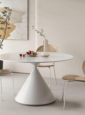 法式奶油风岩板圆形餐纯白色小现代简约圆桌家DGI户型用饭桌桌椅