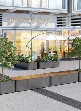 木外不锈钢花箱坐凳组合户广商业场街花坛塑景VCF观座椅隔断花槽