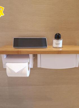 免打孔纸巾架纸巾JOJ盒厕所卫生间木壁挂实纸式卷纸置器物架收纳