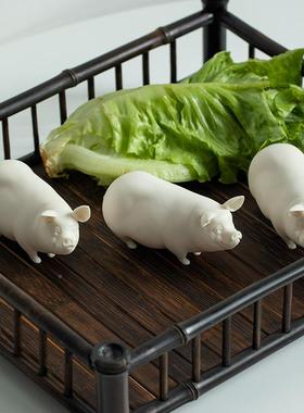 羊脂猪ATZ陶瓷摆件装德化白动物雕塑中式茶玉桌瓷茶几茶宠饰品