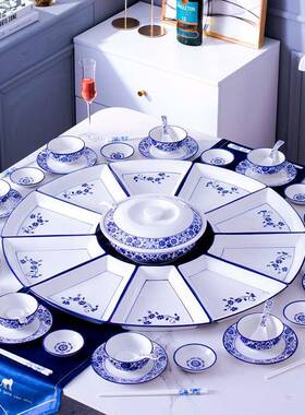 圆桌扇形15981盘子菜家盘用网红中式圆陶团拼瓷盘餐具组合碗碟套装