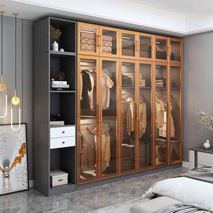 衣柜玻BNY衣璃门间卧室出租房开门防潮衣橱帽平转角柜子组合防潮
