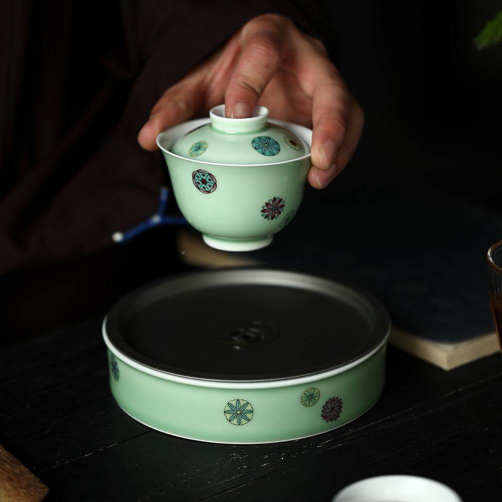 锡茶盘手工绘壶承手壶承壶粉泡垫壶托彩皮球CRS花干茶盘台养壶垫