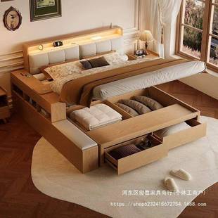 进橡木全实木床1米8高储物BFN床205口新款现箱代简约主卧双人床2