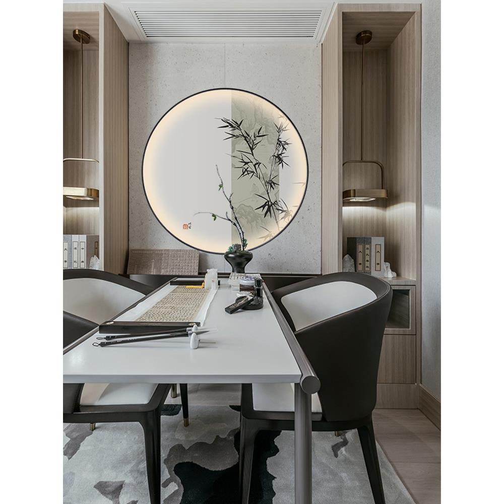 奢A5LLED灯画玄关装画带灯饰中式竹子挂CKQ画走廊过道光轻进门圆