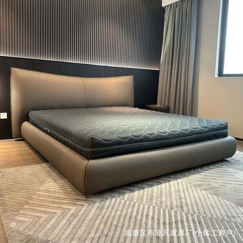 卧室主卧双人头层真皮床意式轻奢设计师黑色大气1.5-1.8米2米婚床