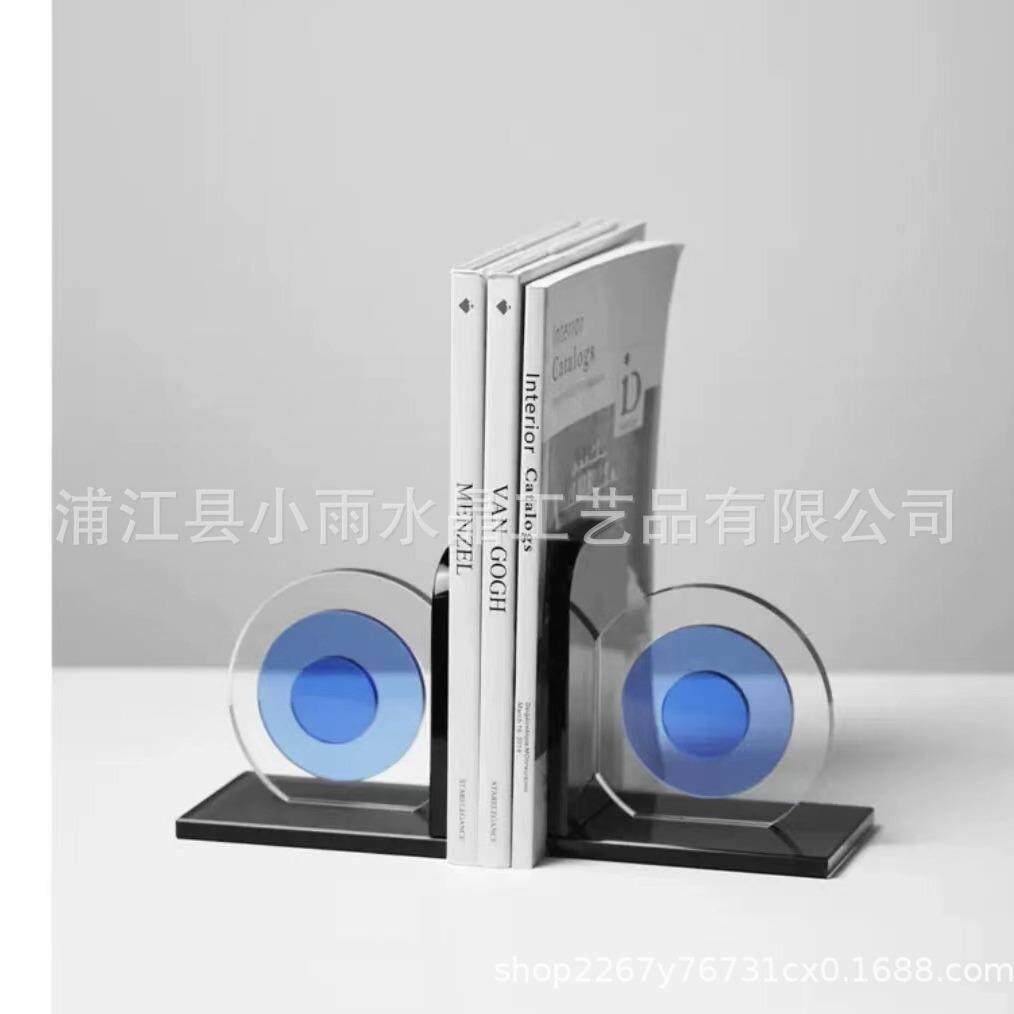 现代极简创意蓝眼睛水晶书靠摆件书房样板房办公室民宿玄关工艺