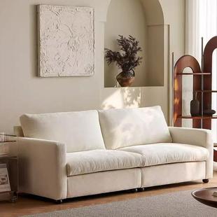 法式云朵亚麻沙发现代中古诧寂风小户型客厅羽绒布艺奶油白色沙发