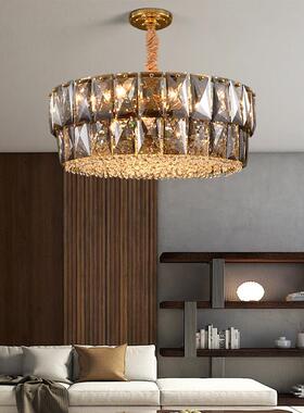 卧室水晶吊灯现代轻奢客厅灯餐厅温馨房间灯烟灰色简约轻奢灯具