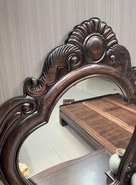 古典紫檀木实木梳台复古卧室屉带凳子式高档妆镜中雕花70104化抽