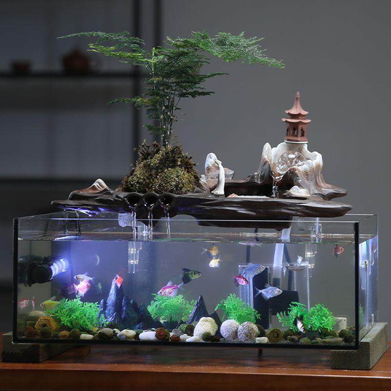 2025款生态FKX鱼电缸件客厅流水摆循环水视柜旁造景观玄关小型新