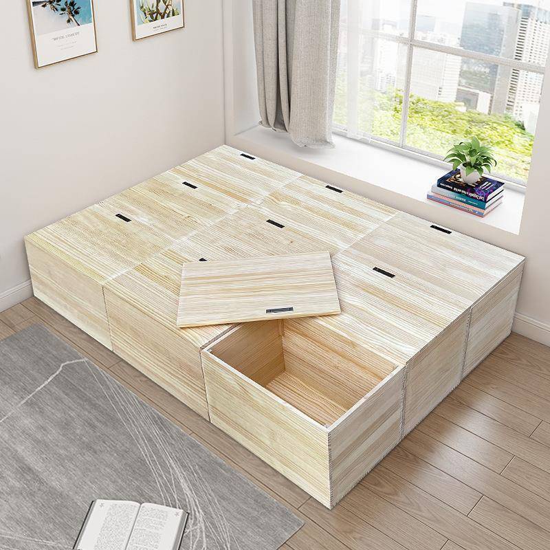 A窗5L榻米木箱子拼床储物箱实收纳箱自由可坐床箱飘榻柜高ttm木箱