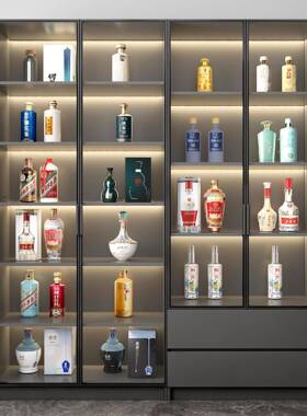 NTF厅玻璃功能酒客柜靠墙体展示柜一家用多轻奢置物架木质透明