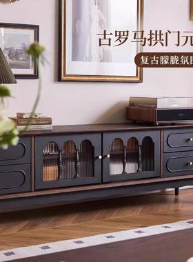 复法式柜古实木电视茶几用组合小户型客厅PSQ家中古风白蜡木落地