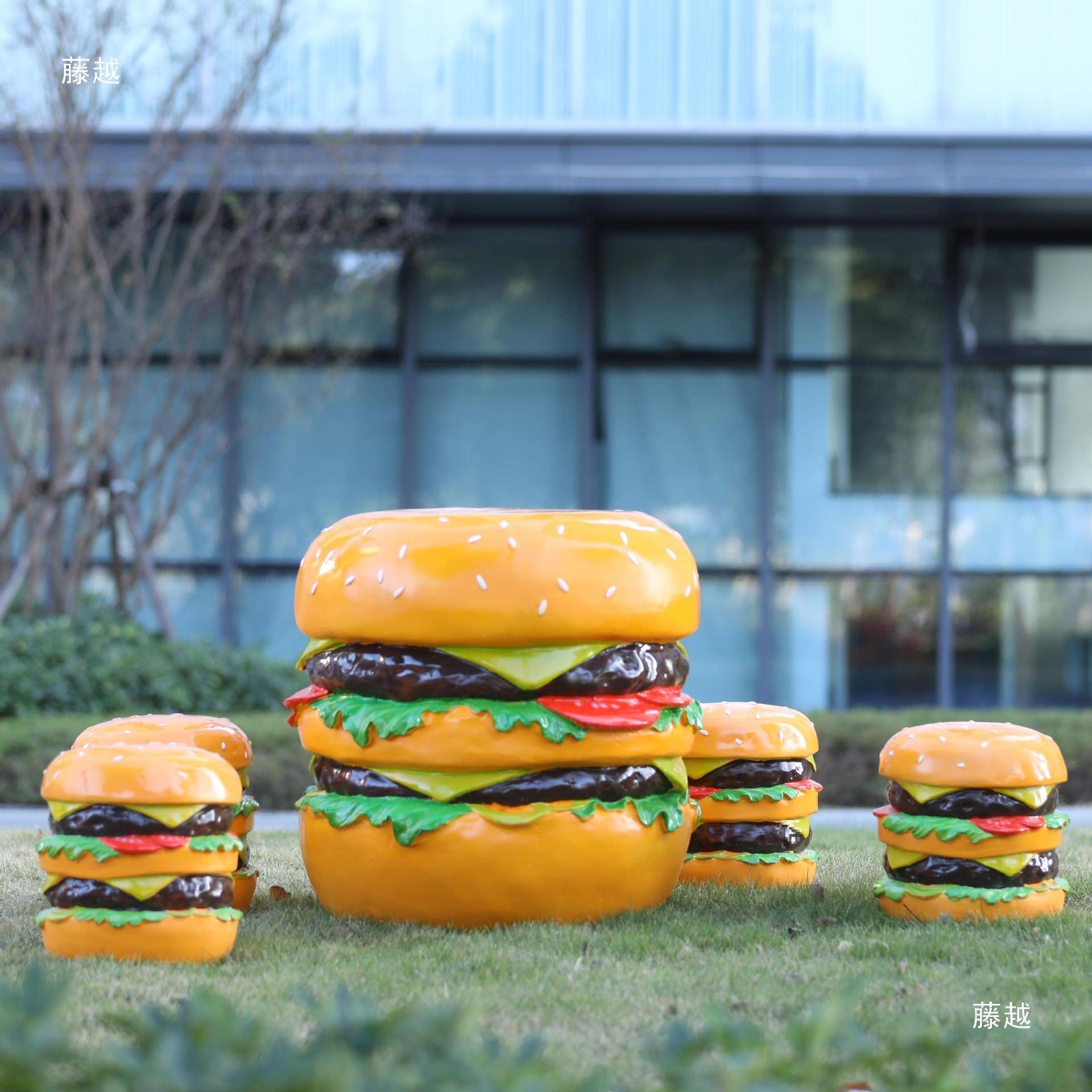 红玻璃钢汉堡模型雕塑893网面包发炸鸡烘焙店创意光招牌门装头饰