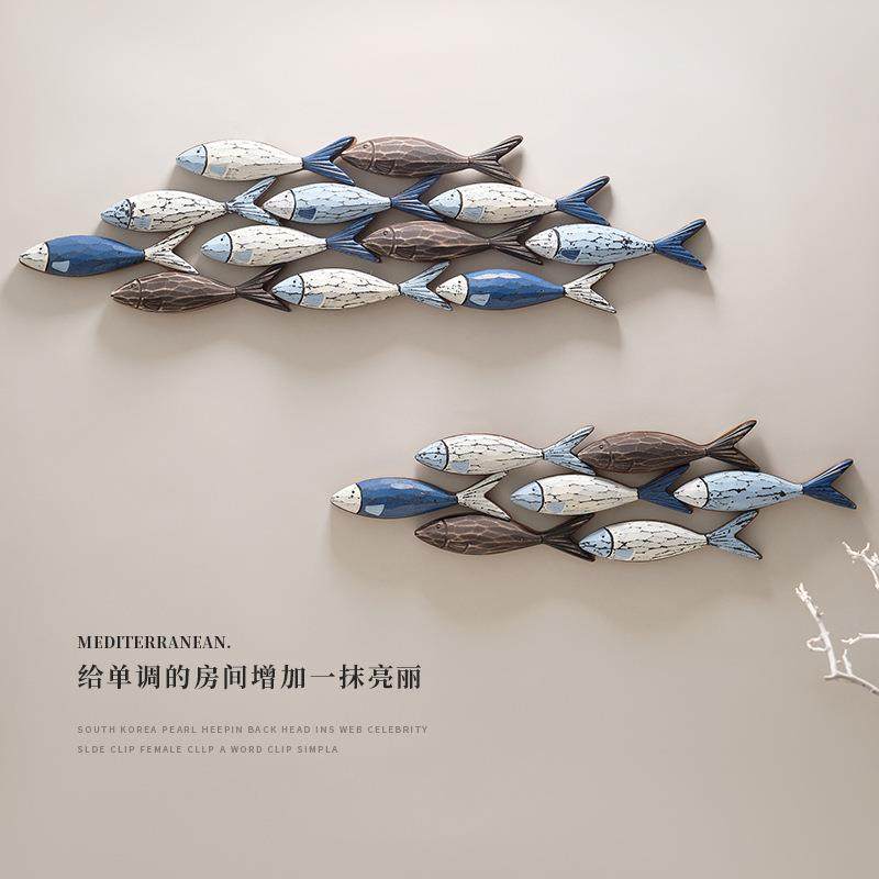 地中海创意立体鱼群宿挂家饰民KPP墙餐厅居手工鱼饰壁饰墙面装饰