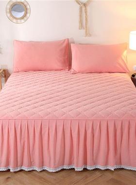 夹棉床裙加厚滑棉单件罩双人固纯定不DKI跑床单防床韩版防尘