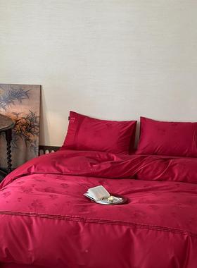 跨境婚全庆结婚F202505大红色100嫁s长棉提花四件绒套陪出嫁棉四