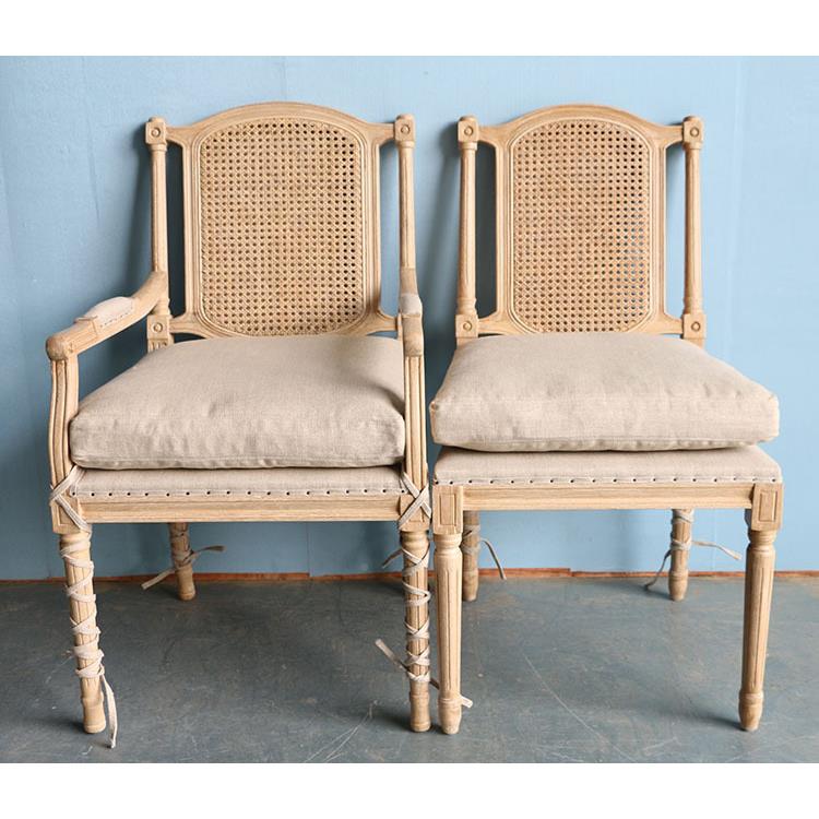 美式乡村电脑书桌椅法式橡餐扶手椅/书房椅椅藤面麻布LJ082书木桌