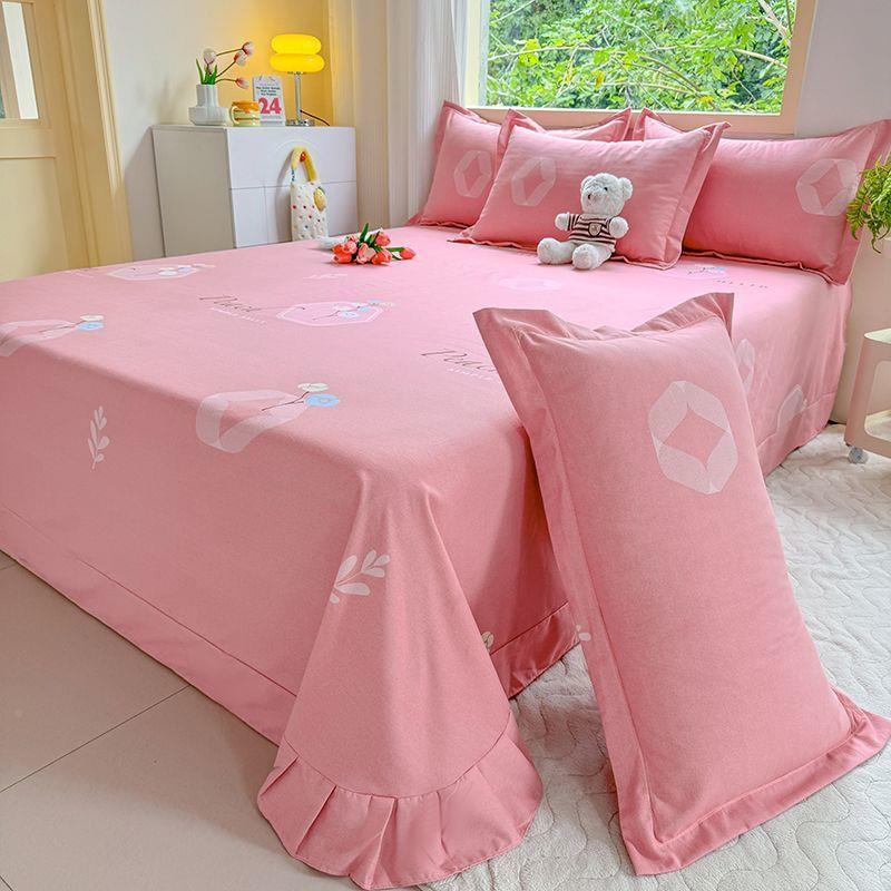 全磨毛加厚床单纯棉棉件三件套单学生宿舍双人单人边花被单GOR春