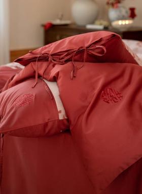 新中式婚庆色四织提花绒棉单件套LHM红色婚嫁系列长床被套床上用