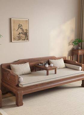 新中式南美胡桃木实木沙发床两用多功能懒人推拉伸缩折叠罗汉床