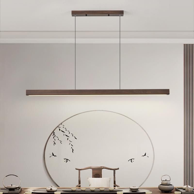 设约计师吊现代简办原木灯吧台餐桌长771条茶室公新中式实木led吊