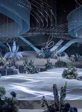 装雾霾12099蓝系婚礼布大型活动饰布置置商场橱窗美立陈体晕染纸