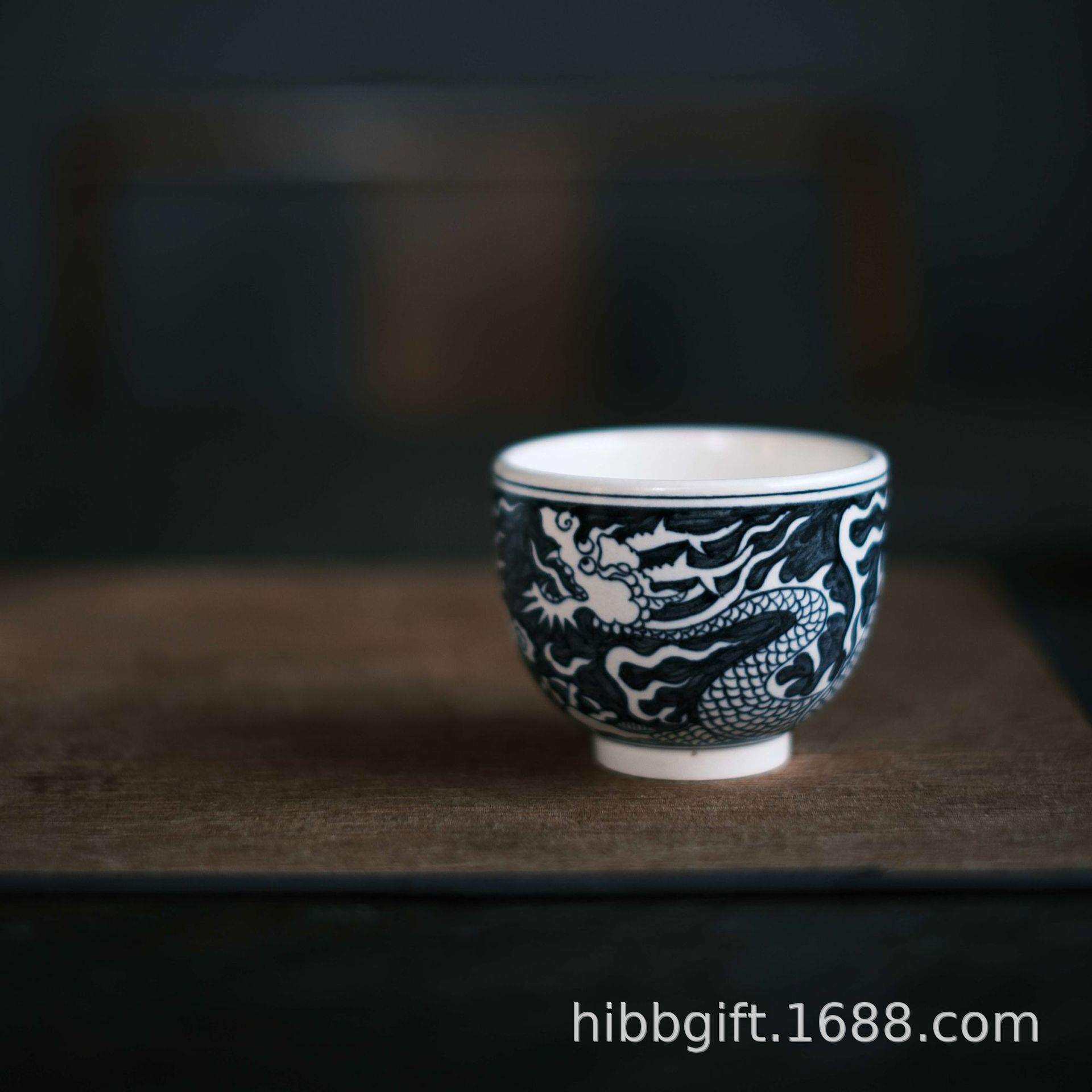 梵山堂茶杯龙年新款苏打釉手绘青花龙纹罗汉杯主人杯陶瓷杯