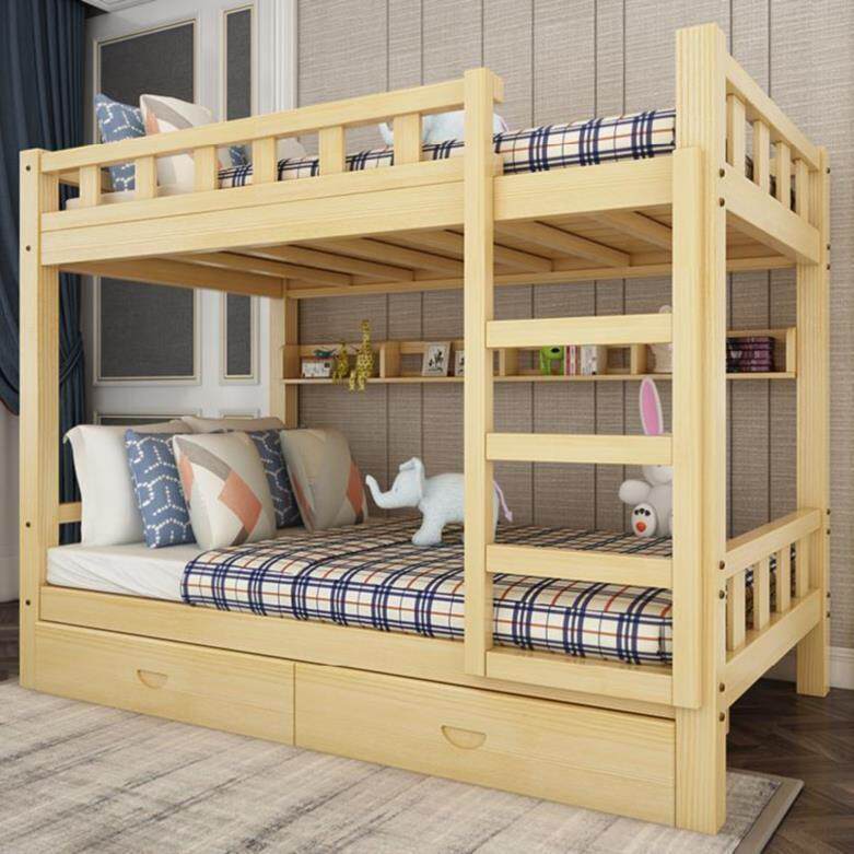 。上下铺木床双层大人双人宿舍1米5的二层床木板直梯上下床现代兄