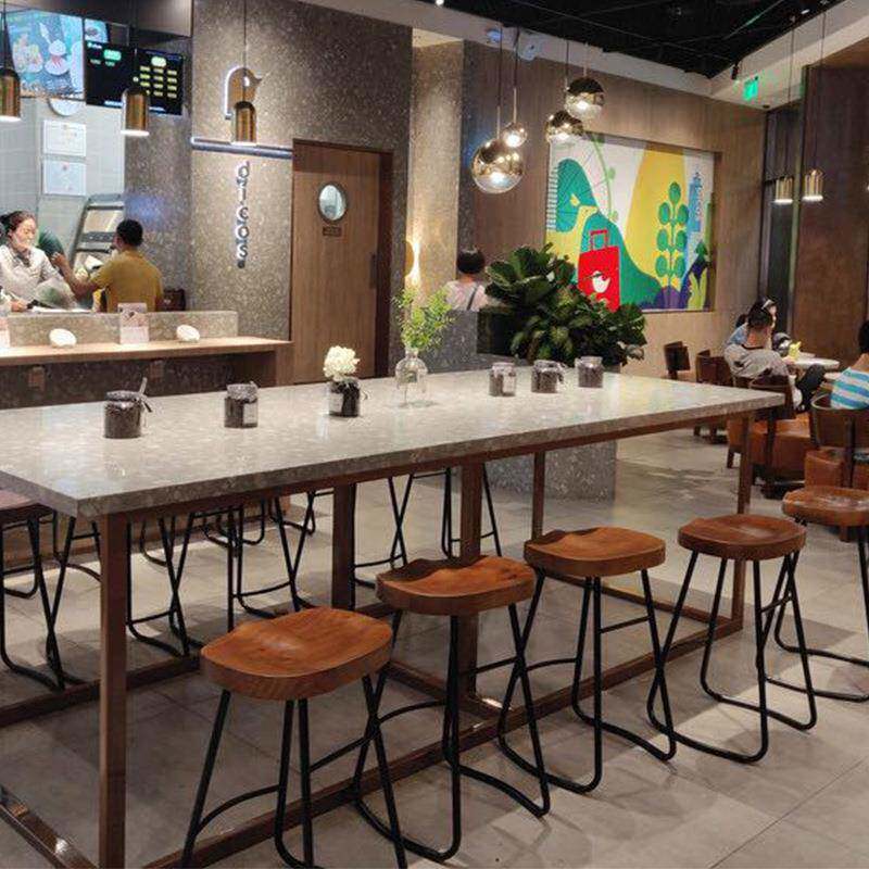 主题餐厅大理石长桌现代简约吧台桌凳奶茶店轻奢快餐桌椅组合